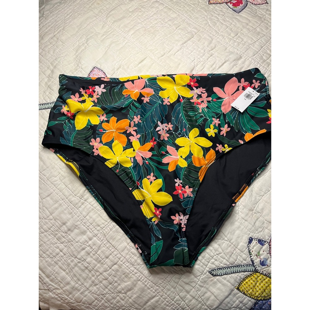 NWT Old Navy Tropical Floral High Waisted Bikini Bottoms XXL Black Yellow